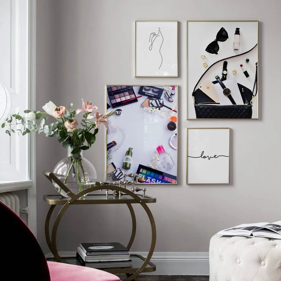 

Fashion Girl Lipstick Makeup Love Quote Wall Art Canvas Painting Nordic Posters And Prints Wall Pictures For Living Room Decor