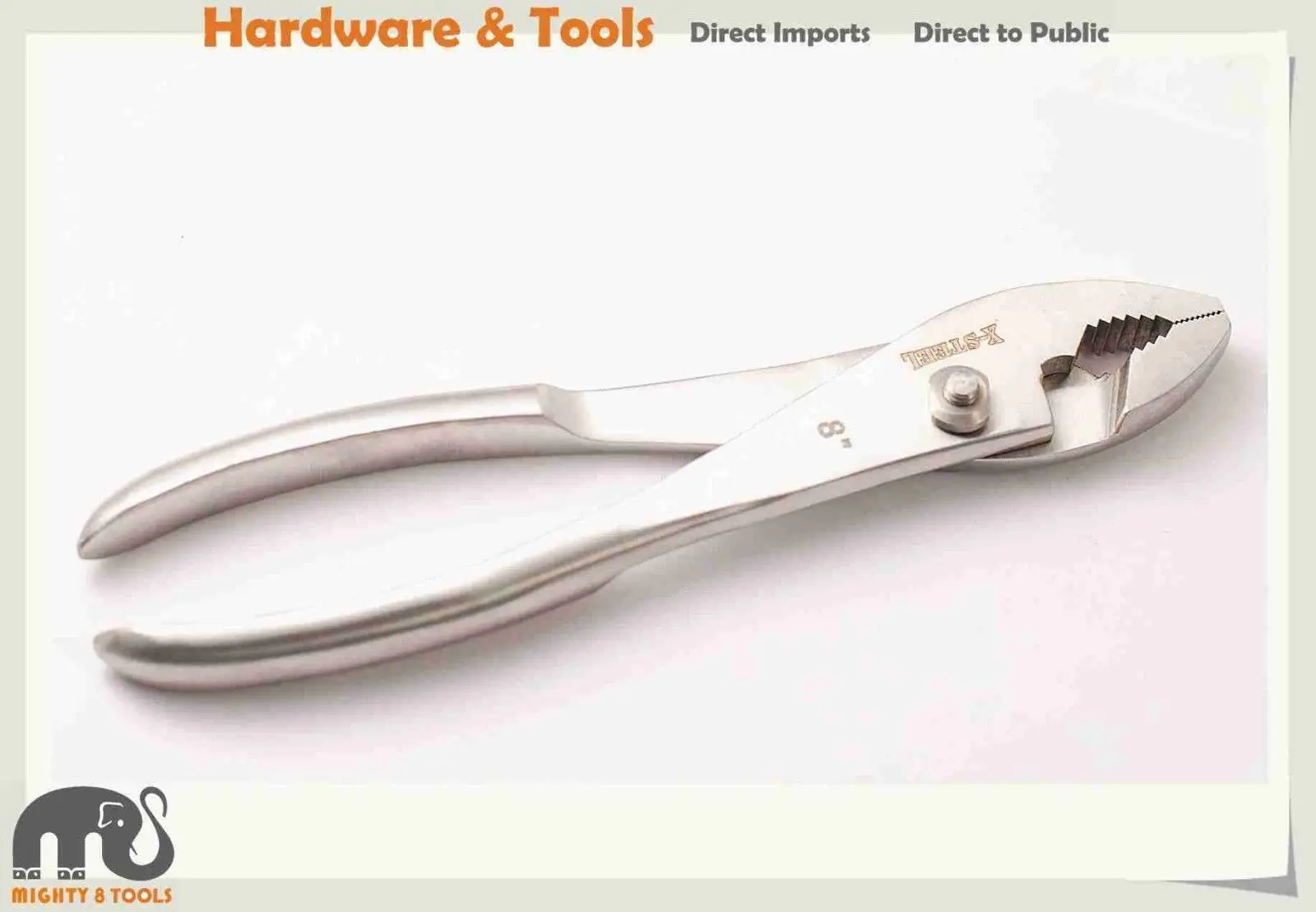 304QF INOX Stainless Steel 8"/200mm Combination Pliers Ergonomic Notched Handle 