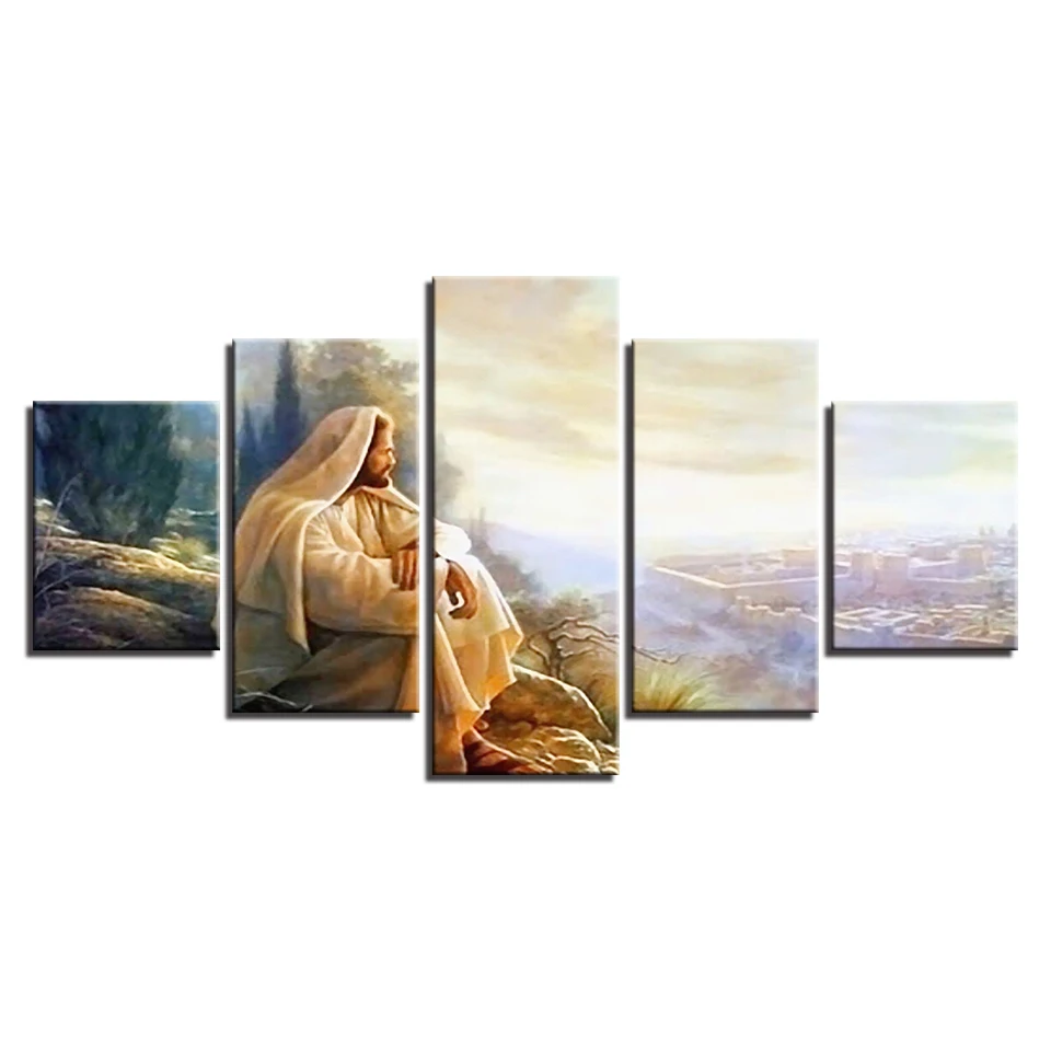 Canvas HD Prints Paintings Modular Wall Art Glory To God Pictures Framework 5 Pieces Jesus Christ Poster Home Decor Living Room