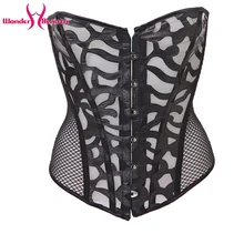 Sexy Corset Lingerie Black Fishnet Patchwork Overbust Bustiers Plus Size 3XL Waist Trainer Corset Back Lace Up Bustiers W58930