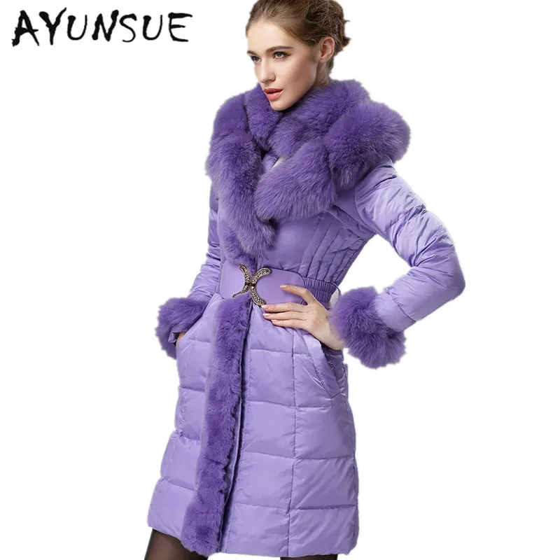 

Luxury real fox fur down jacket women 2019 new European brand long parka 90% duck down plus size S-3XL jackets and coats S3459