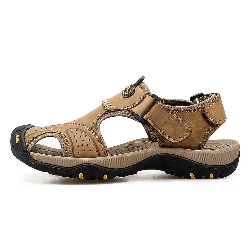 Летние мужские треккинговые сандалии уличные кожаные Горные Скалолазание треккинговые спортивные ботинки противоскользящие дышащие водные сандалии - Цвет: Темный хаки