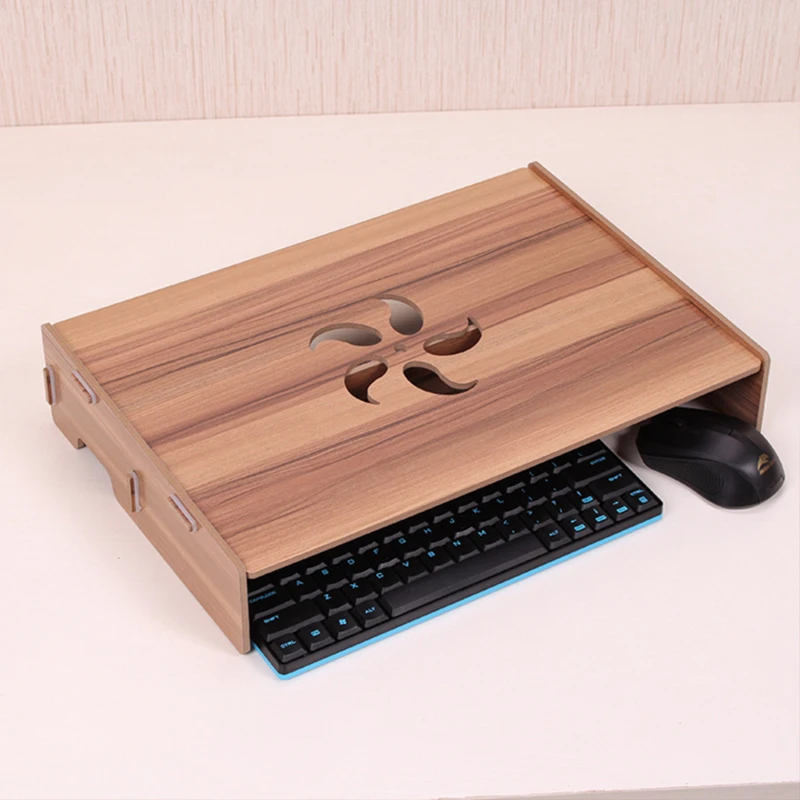 

Wood Desk Organizer Computer Monitor Stand Laptop Riser Holder Desktop Organizer with Keyboard Wiring Slot for School Office