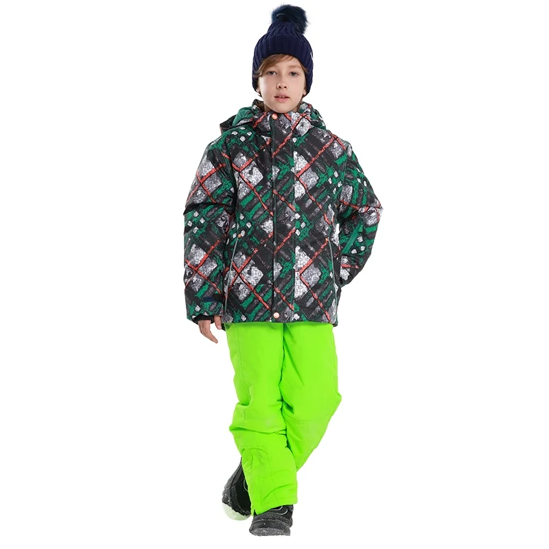 Комплект зимней одежды для мальчиков с детектором, лыжная куртка, зимний костюм со штанами, водонепроницаемый лыжный костюм для девочек на температуру-20-30 градусов, размер 116-164 - Цвет: 81730GREEN