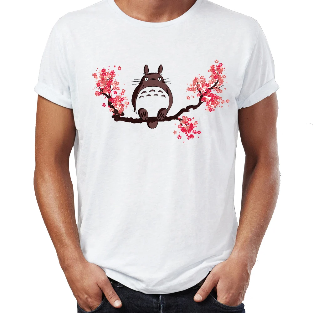 

Summer Men's T-shirt My Neighbor Totoro Sitting On A Blossoming Cherry Tree Gaming Tshirt Anime Tees Tops Harajuku Streetwear