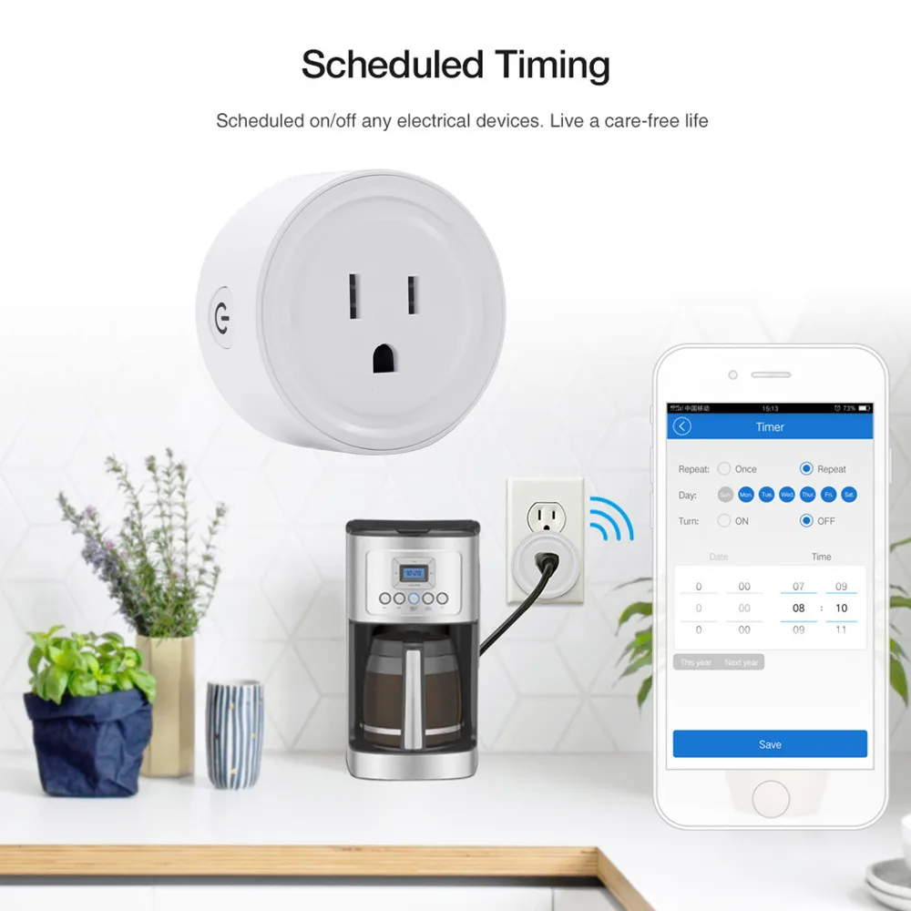 Умная розетка с Wi Fi переключатель американской вилкой для Amazon Alexa/Google Home App Control US