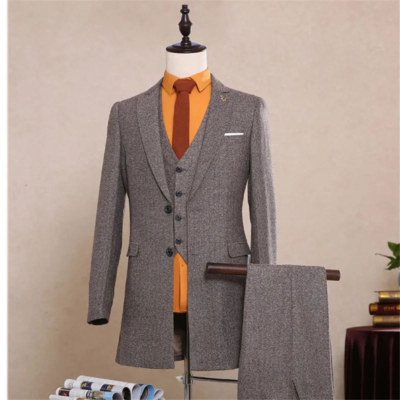 RUELK Mens Wedding Suit 2019 Autumn Winter  Slim Fit Man Business Suit Fashion Printed 3 Piece Groomsmen Suits Tuxedo Jacket 