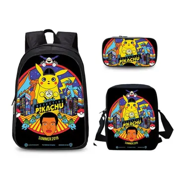 

2019 Hot Pokemon Printed Backpack Pikachu Children School bags Cartoon Backpack + Pencil Bag Case School For Kids Gift