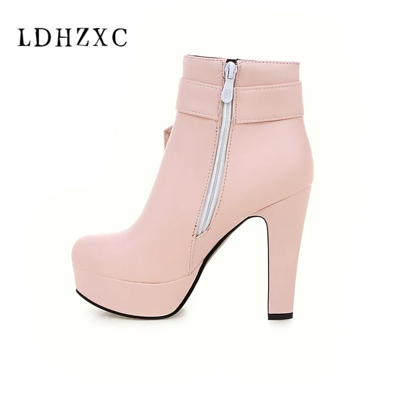 

LDHZXC 2019 new Women Boots ankle Boots Square High Heels Autumn Shoes fashion round Toe Ladies Boots big size 11 12 13 43
