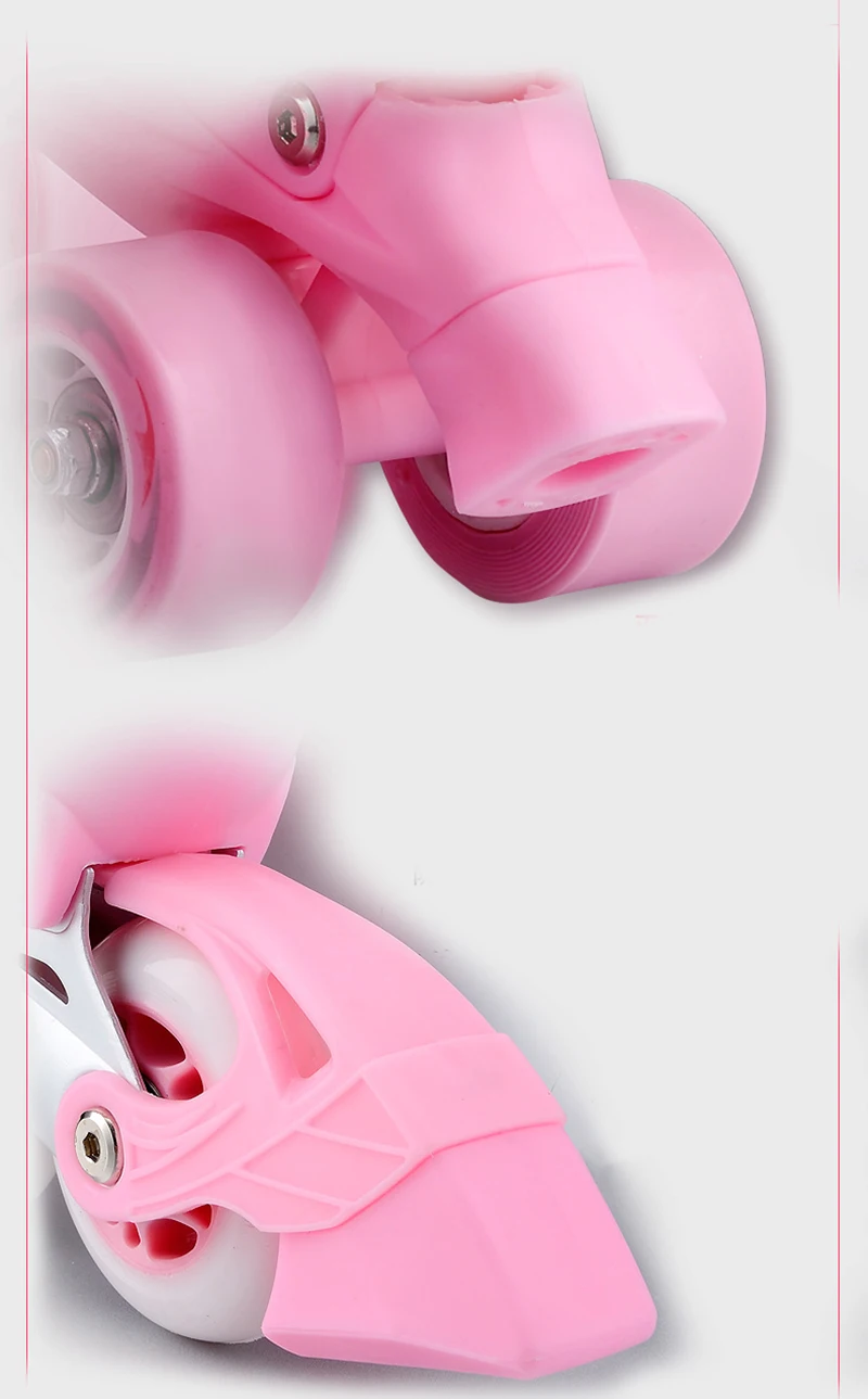 1 زوج الاطفال الأطفال فتاة الوردي مزدوجة خط رباعية مواز الشكل أحذية التزلج على الجليد الأحذية بو 4 عجلات للصدمات مع الفرامل تنفس