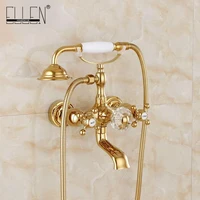 คริสตัลจับอ่างอาบน้ำทองเหลืองก๊อกน้ำฝักบัวโทรศัพท์ประเภทก๊อกน้ำอาบน้ำชุดTapติดผนังEL8310G 5