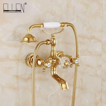 

Luxury Crystal Handle Bathtub Gold Brass Faucet with Hand Shower Telephone Type Bath Faucets Sets Mixer Tap Wall Mounted EL8310G