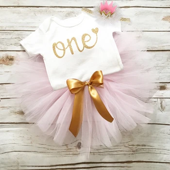 

One Year Old Baby Girls Clothes for Birthday Party Dress Infant Baby Girl Christening Ball Gown 1st Birthday Letter vestidos