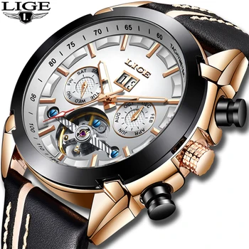 

Mens Sport Watches LIGE Fashion Business Leather Mechanical Clock Male Waterproof Automatic Mechanical Watch Men Erkek Kol Saati