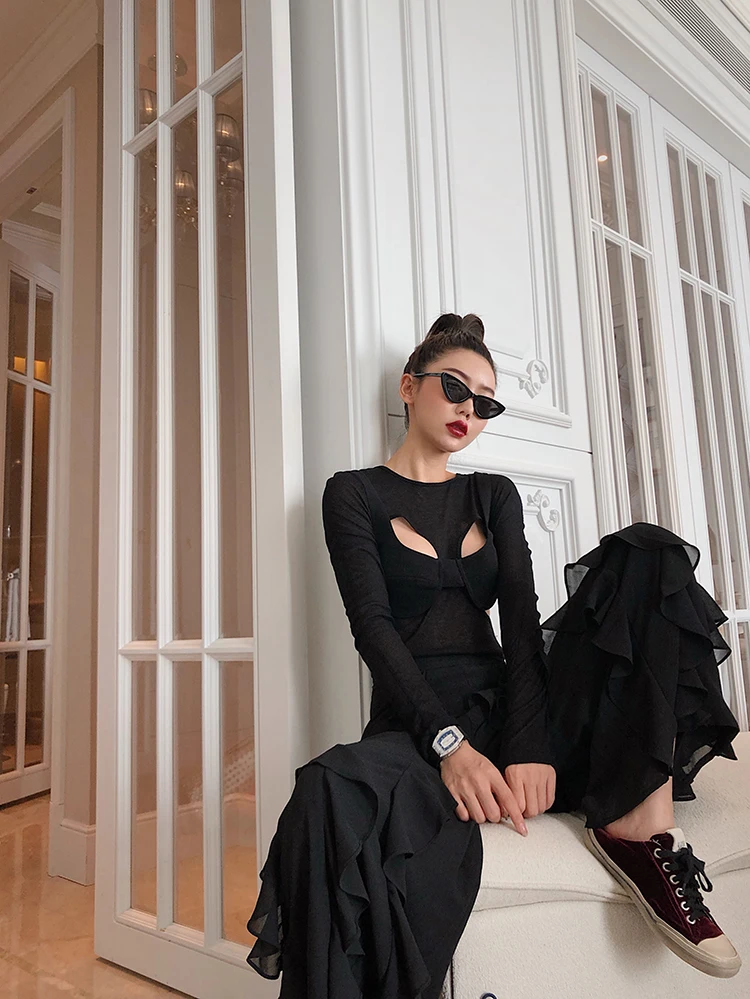 Moda Costura Salvaje Alta Las Chiffon Negro Cintura Black Nueva Pantalones Vintage Casual Ancha Pierna Getsring Mujeres Gasa 2019 De Pantalón Tqn1wvSp