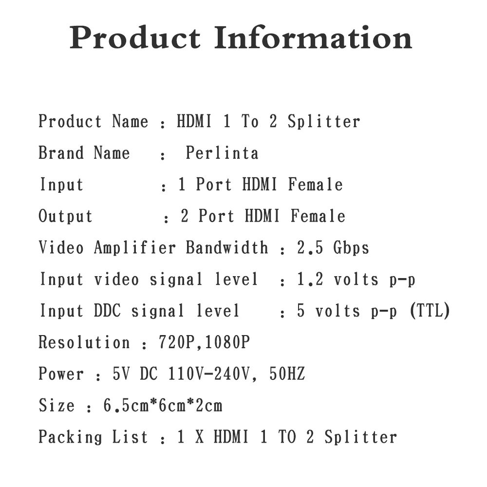 Perlinta HDMI сплиттер, 1080P 1 вход 2 выхода HDMI сплиттер коробка, 1 HDMI устройство 2 HDMI монитор адаптер для HDTV обмена