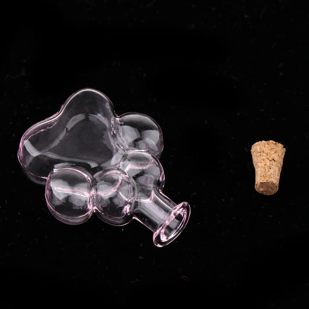 4Pcs Mini Paw Empty Glass Wishing Bottle Vial Pendant Charms Jars with Cork Stoppers DIY Craft