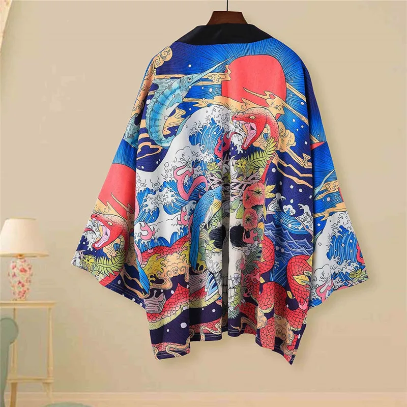 

Japanese Style Kimono Yukata Clothing Summer Samurai Cosplay Costume Women Men Print Sunscreen Unisex Haori Cardigan Blouse XXL