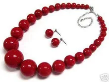 

fine Lovely Wonderful Jewelry Beautiful 7-15mm Red Coral beads Necklace Earrings set Wedding gem women's jewelry