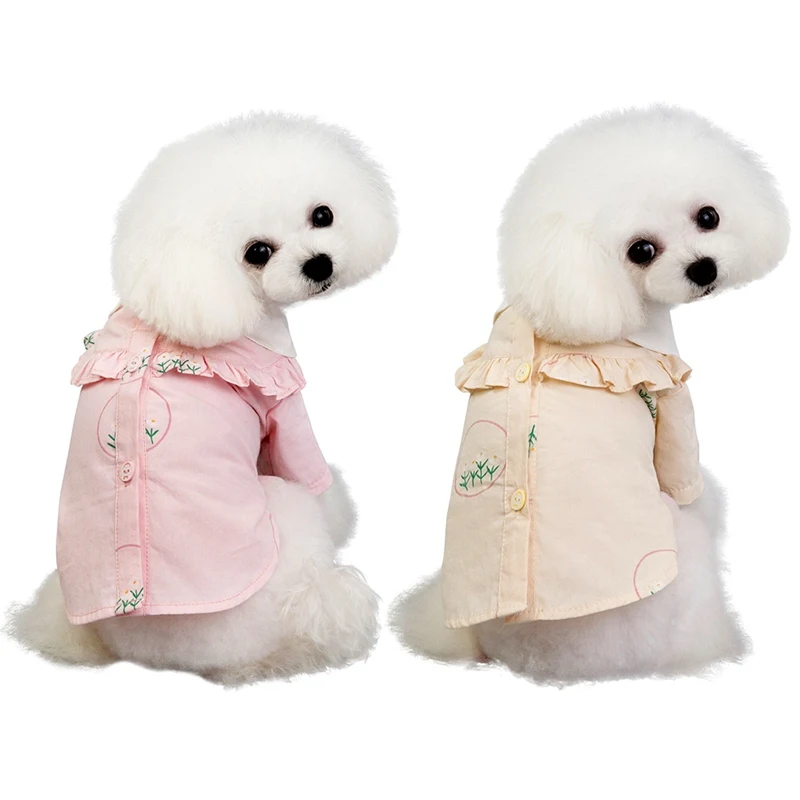 

Cute Spring Summer Dog Clothes Pet Girl Floral Shirts For Dogs Cats Vest Fashion Dog Shirts Costume With Lotus Leaf Collar
