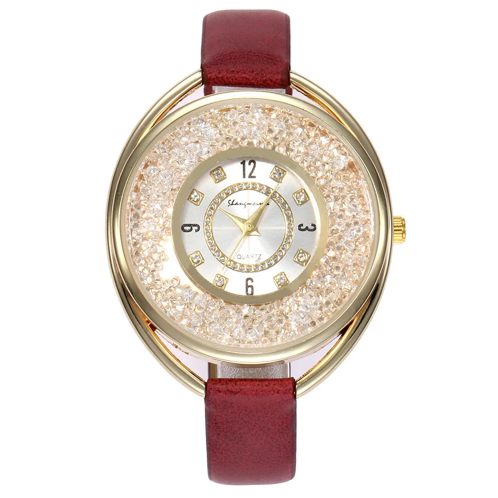 Женские наручные часы Reloj Mujer Shangmeimk 2018 кожаные с бриллиантами женские кристаллами