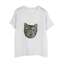 GRUIICEEN уличная Модная трикотажная футболка с котом женская летняя новая футболка с коротким рукавом с бисером
