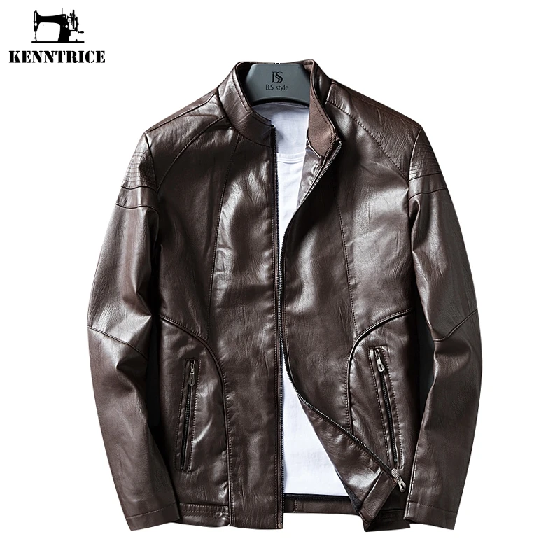 

Leather Jacket Slim Fit Faux Jacket Men PU Motorcycle Leather Jacket Black Basic Vintage Jacket Men Bomber Coat