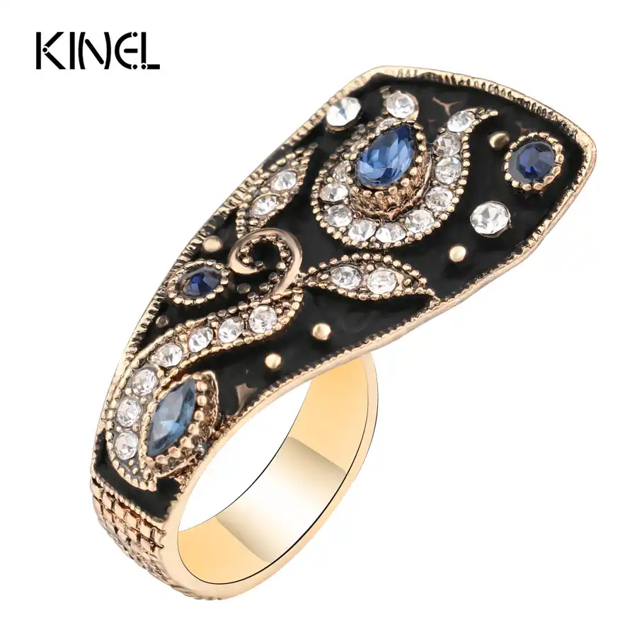 Kinel Unique Vintage Wedding Ring Jewelry Black Enamel Color