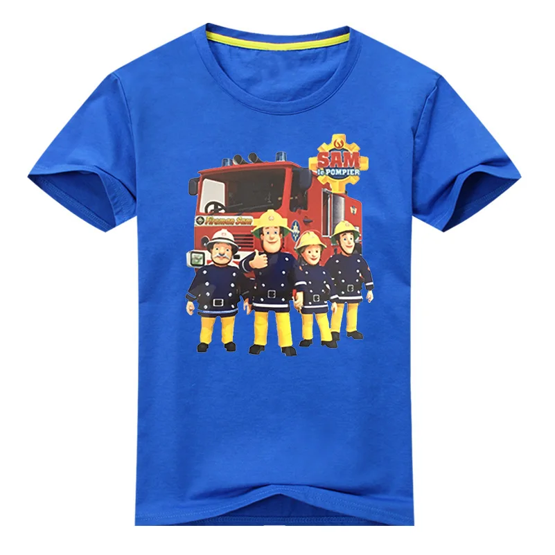 Лидер продаж, детские футболки с рисунком пожарного Сэма, одежда для детей, футболки с короткими рукавами футболка из хлопка для мальчиков и девочек, костюм, DX008 - Цвет: Type1 Blue
