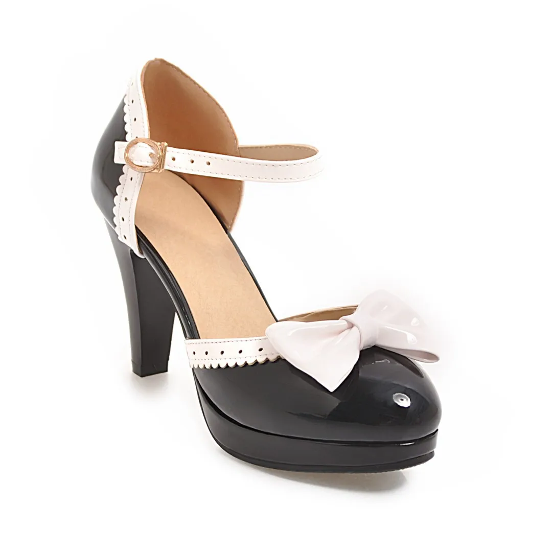 

Women Sweet Butterfly Tie Wedding Shoes Woman Leather Buckle Round Head Color Matching Big Size 32 40 48 Womens High Heels Shoes
