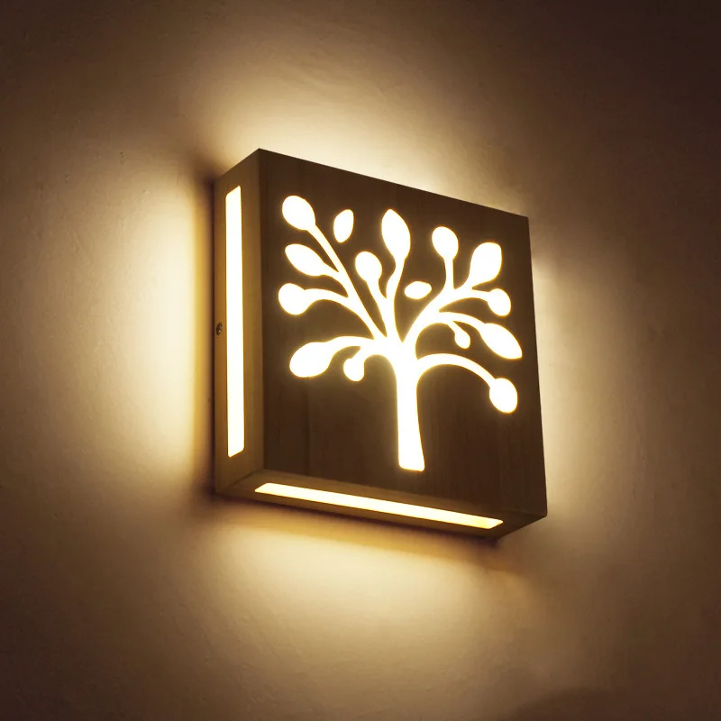 

Modern Japanese/Nordic Wood Led Wall Lights Fixtures 3D Three-dimensional Effect Bedside Wall Lamp Aisle Living room Wall Sconce