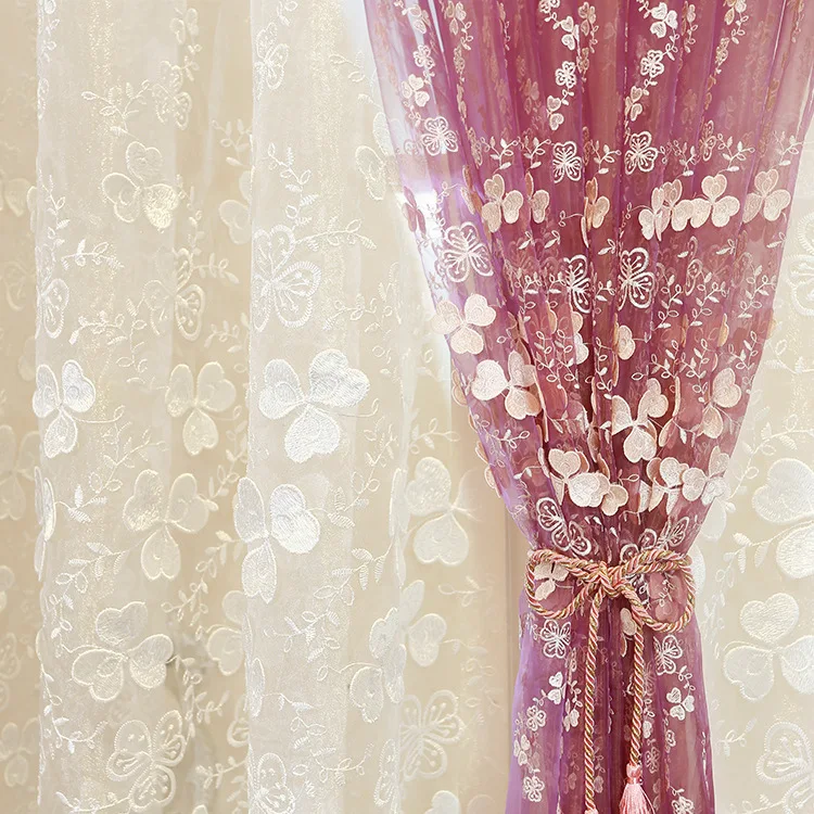Us 17 16 34 Off Korean New White Powder Purple Relief Window Screen Embroidered Curtain Curtains For Living Dining Room Bedroom In Curtains From