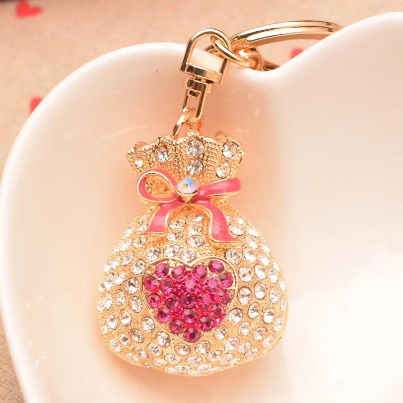 

Women Blessing Bag Crystal Keychain Rhinestone Keyring Key Holder For Car Purse Bag Charm Buckle Pendant Chaveiros Accessories