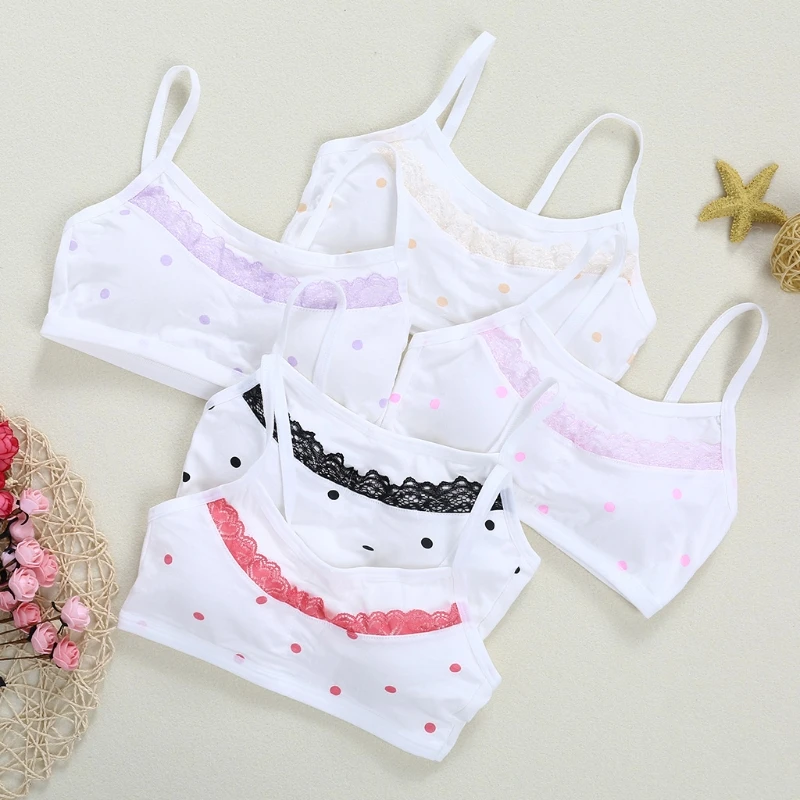 

KLV Teenage Young Girls Lace Dot Training Bra Teenage Kids Soft Cotton Sport Underwear Tops