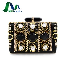 Hohe Qualität Elegante Dame Perlen Prom Clutch Abendtasche Mit Stein Hochzeit Geldbörse Abendessen Party Schwarz