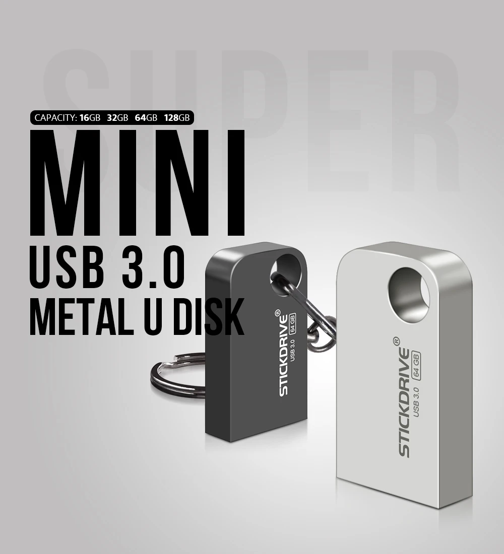 Мини USB 3,0 флеш-накопитель 16 ГБ 32 ГБ карта памяти 64 ГБ 128 ГБ Флешка USB флеш-накопитель Водонепроницаемый флэш-диск с брелком