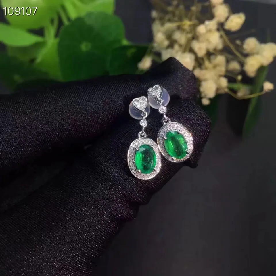 Изумрудные серьги,, натуральный настоящий изумруд, серебро 925 пробы, серьги