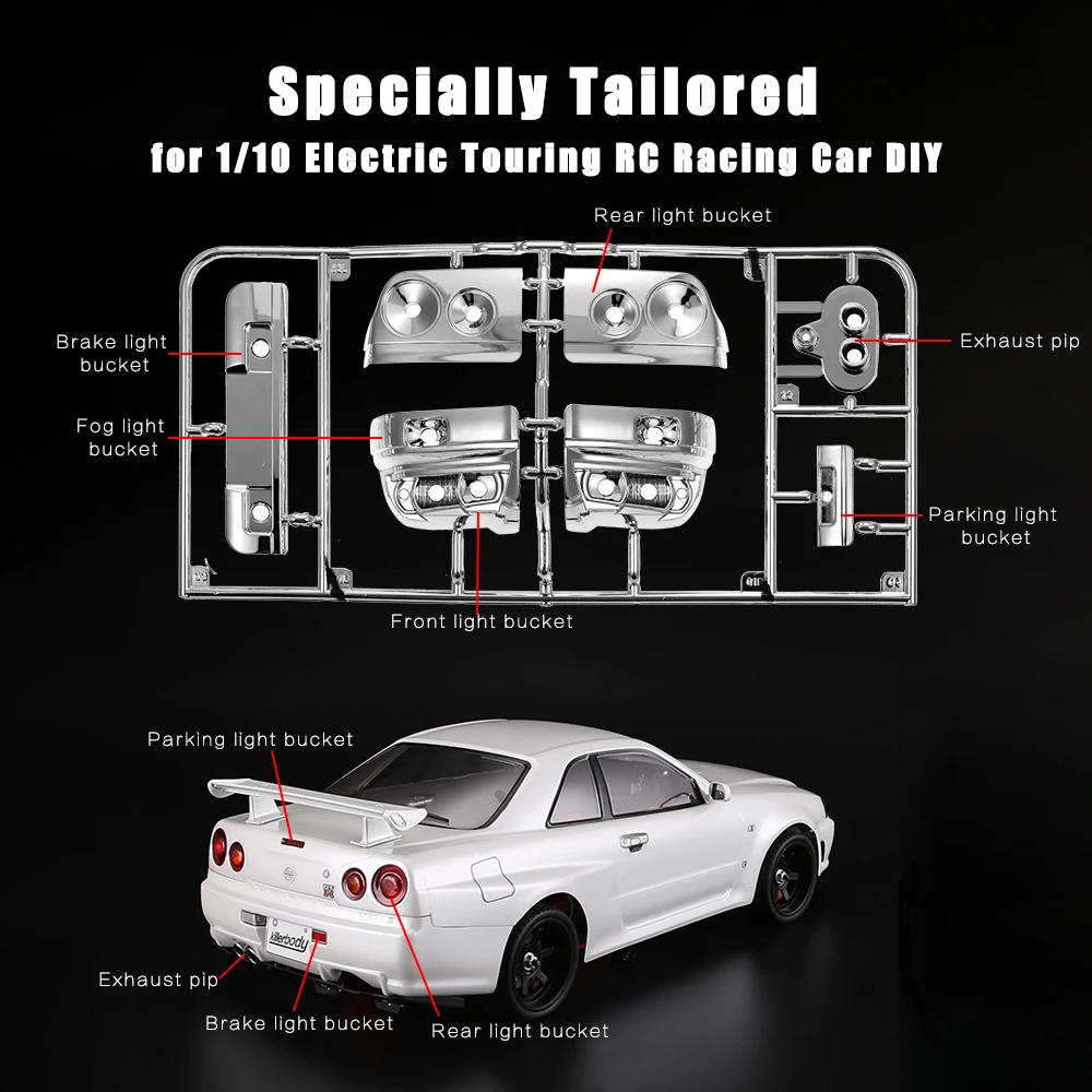 1//10 RC car 190mm on road drift Nissan S15 w//light buckets /& spoilers