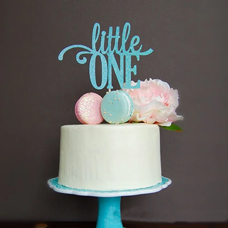 

3 pcs/set Creative Glitter Blue Little One Cake Topper Boy First Birthday Party Cake Decoration