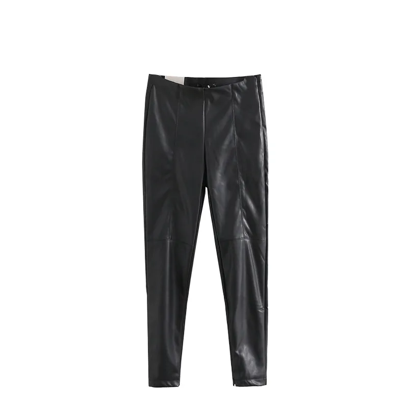

2019spring new PU leather casual pants women's street fashion solid color was thin Leggings female