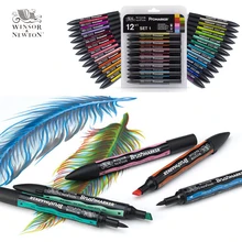 Winsor& Newton brushmarker Twin/двойной головкой мягкие наконечником на спиртовой основе Графический кисточки Маркеры 6/12 Цветов профессиональный дизайн