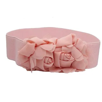 

New Fashion Women Girl Double Rose Flower Buckle Elastic Wide Waist Corset Belt for Women Vintage Accessories 7 Colors