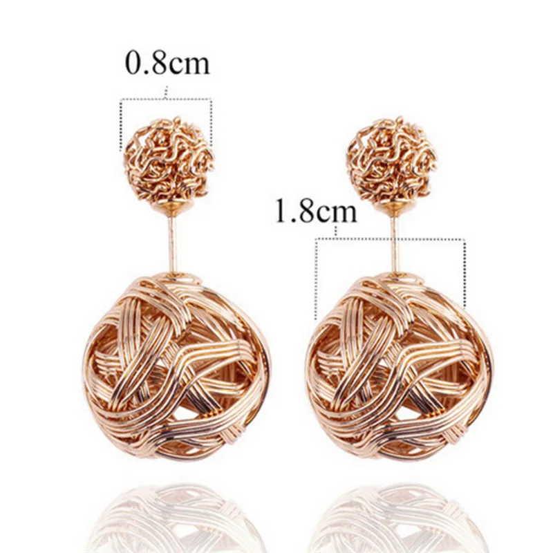 

Gold Black Color Plated Hollow Metal Double Knitting Ball Stud Earrings Double Sided Earrings For Women