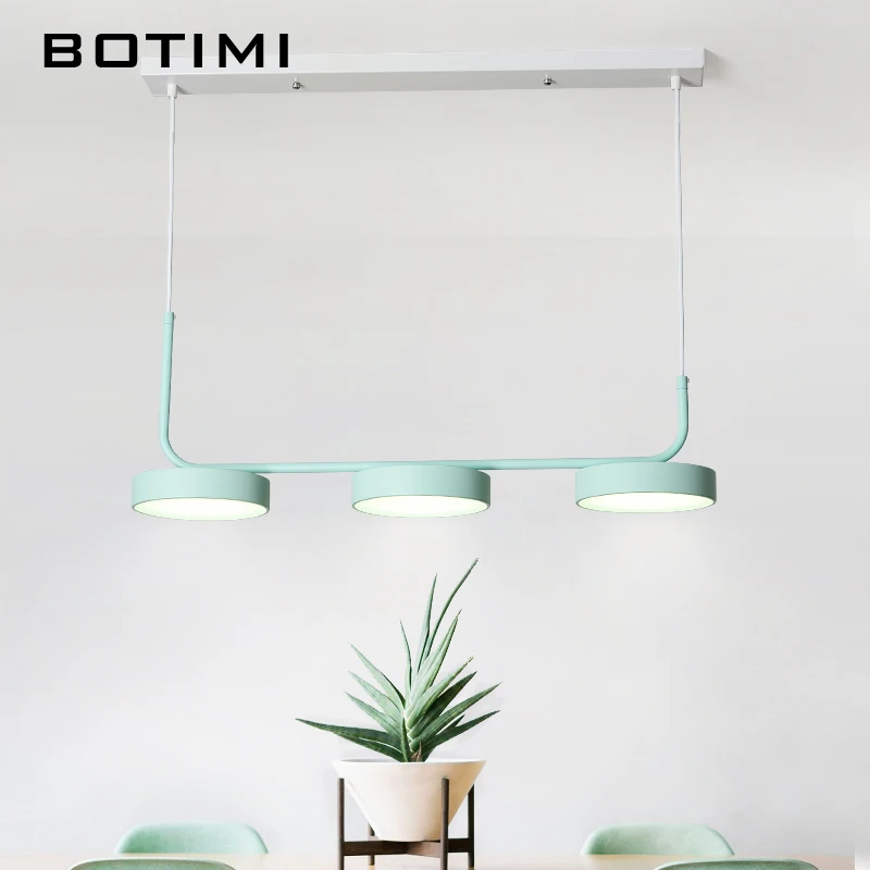 

BOTIMI Designer 220V LED Pendant Lights For Dining Room Green Metal Hanglamp Kitchen Luminaria Gray Indoor Lighting Fixture
