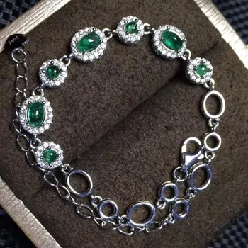 

S925 silver natural green emerald gem bracelet natural gemstone bracelet Elegant Round cirque women wedding fine gift jewelry