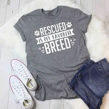 

Rescued Is My favorite Breed Adopt Dont Shop Fur Mama Shirt Dog Lover Gift slogan heart graphic aesthetic camisetas tees -J706
