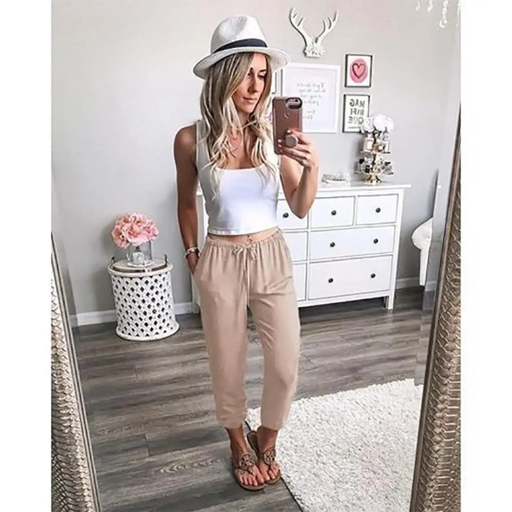 2019 New Yfashion Women Breathable Solid Color Trousers Low-waist Slacks
