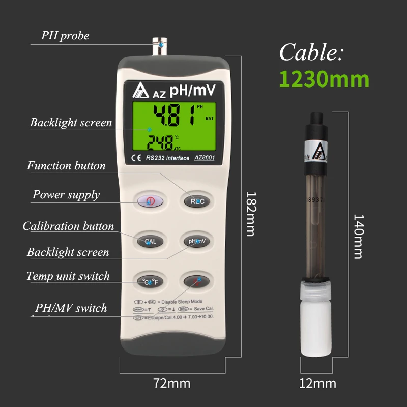 Прибор для измерения уровня PH с диапазоном 0,00-14,00 Высокоточный Портативный промышленный тестер воды PH значение рН детектор для измерения температуры воды AZ8601