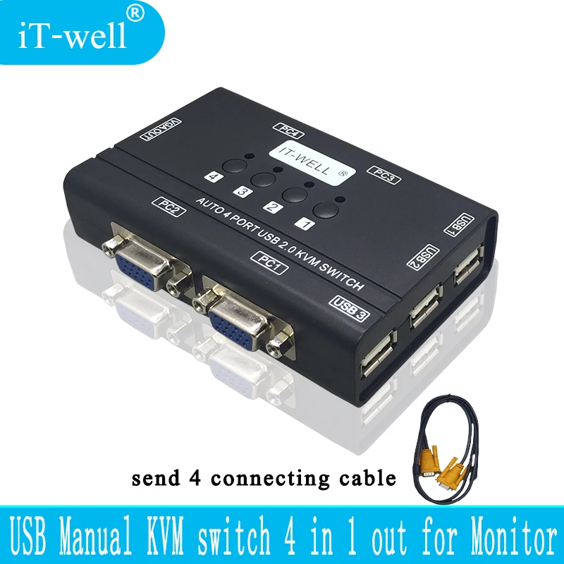 Квм Консоль управления iT well с 4 портами узлами ПК 1 комплект USB клавиатуры мыши и