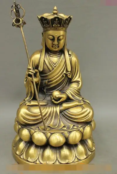 

S06556 12" Chinese Bronze Buddha Ksitigarbha Bodhisattva TangSeng Lotus Seat Statue
